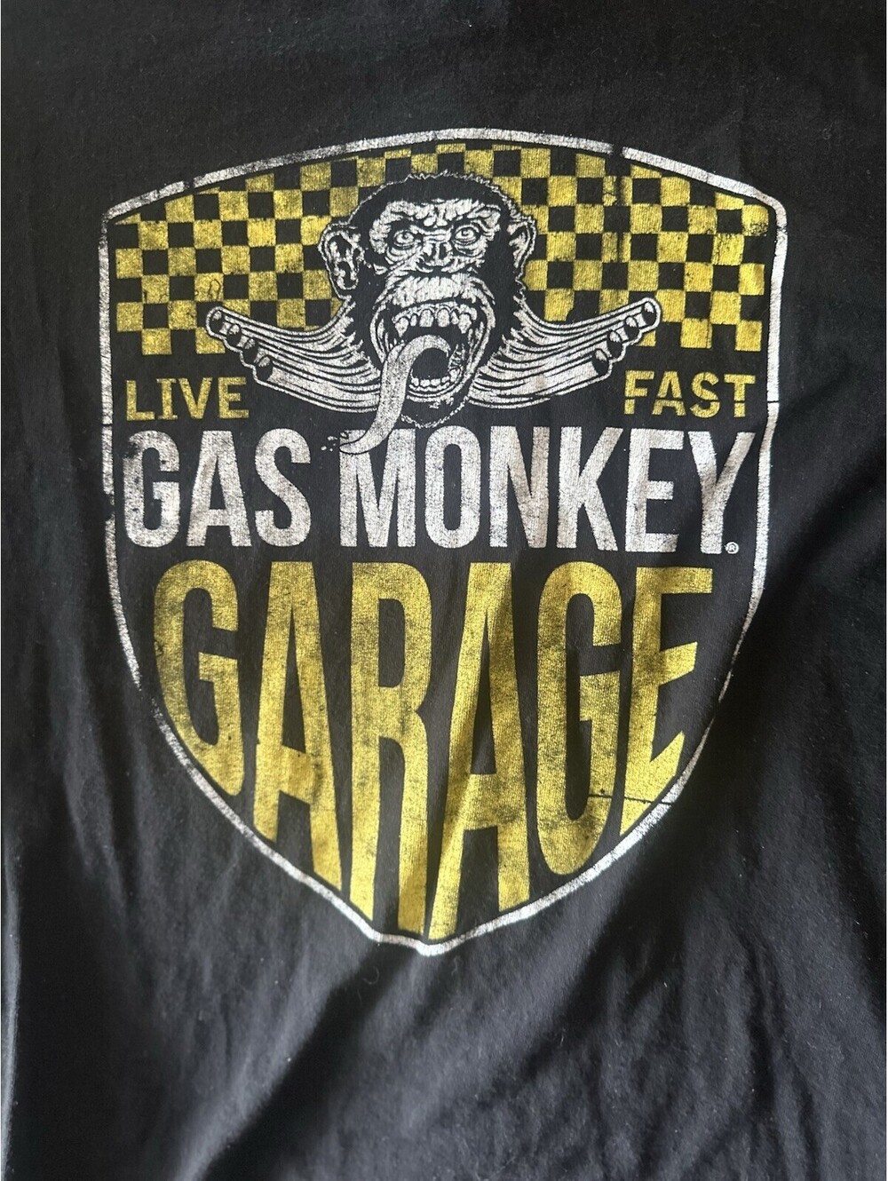Gas Monkey Garage Live Fast Distressed Graphic Tee Black Biker Grunge 1X
